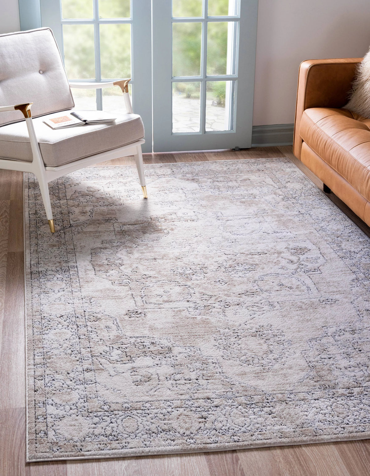 Ivory/Beige 10' x 13' 1 Rectangle Medallion Rug W6741
