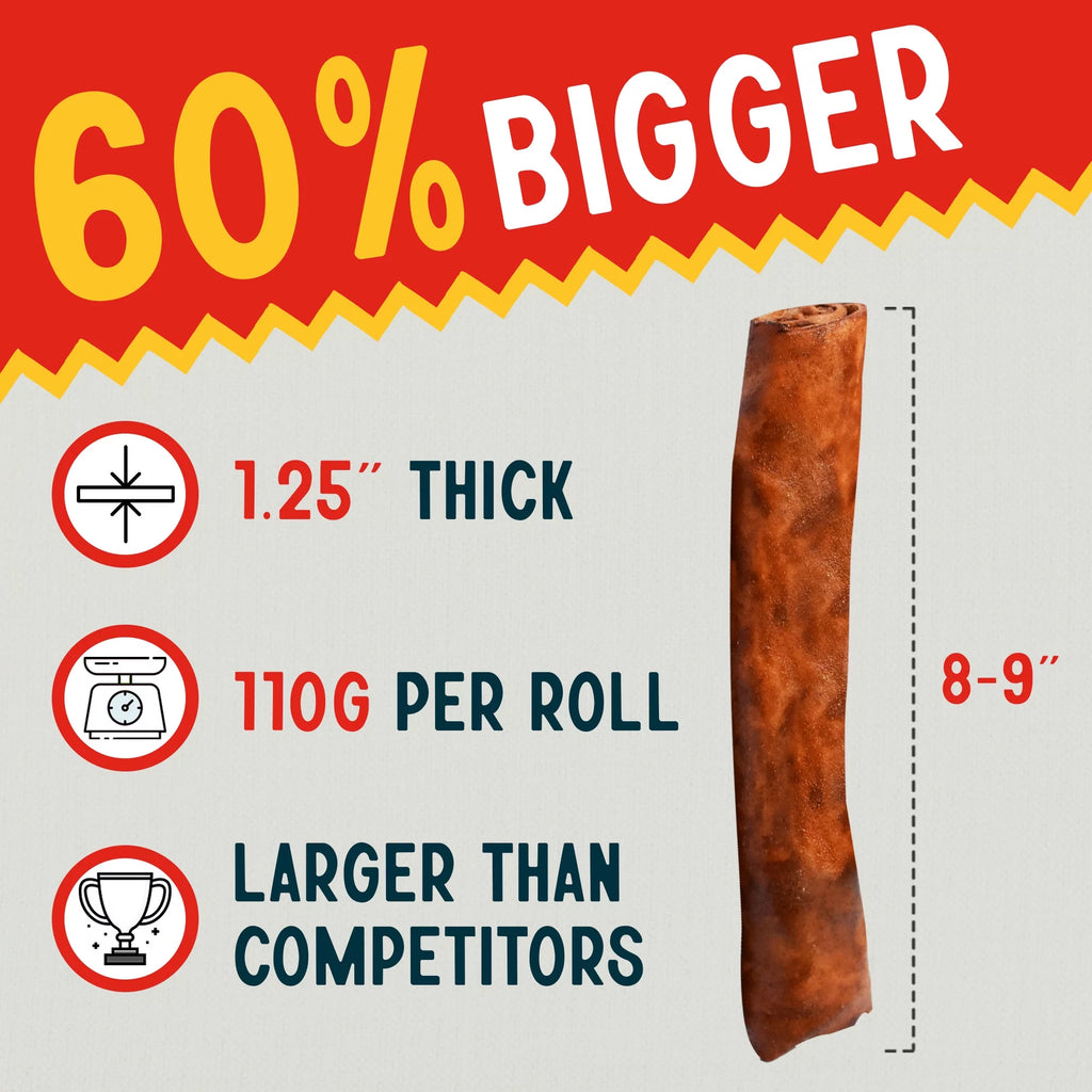 8-9" Beef Basted Rawhide Retriever Roll Bone Chew for Dogs 25 Pk I68591