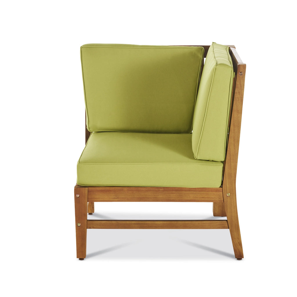Teak and Green Acacia Wood 6 Seater Sectional Sofa and Club Chair Chat Set with Cushions V53352