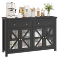 Black Buffet Cabinet with Glass Doors and Drawers Y609