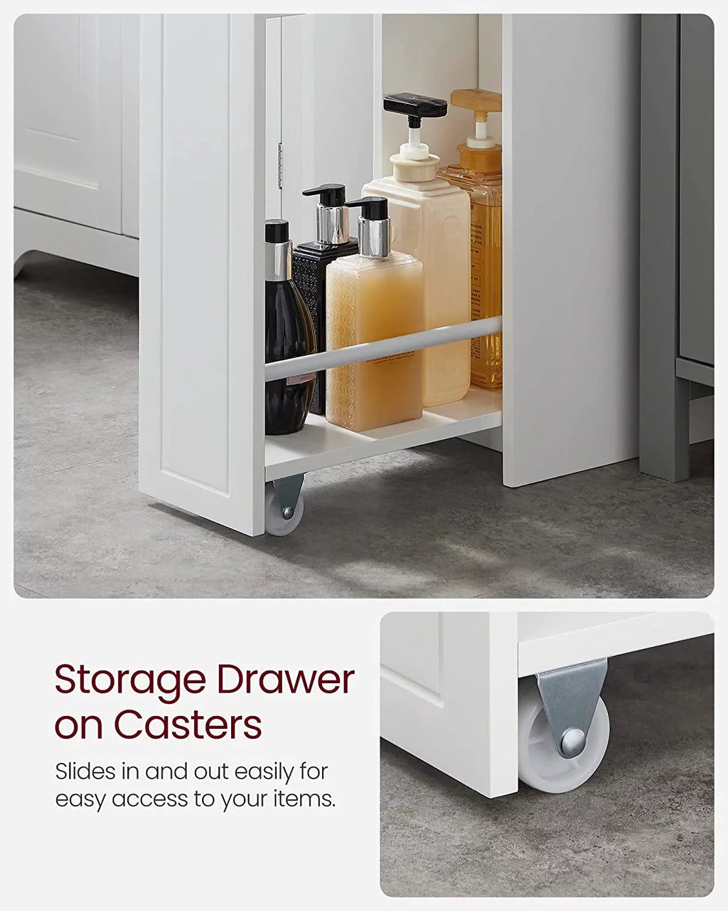 White Small Bathroom Storage Cabinet with Slide Out Drawers B5788