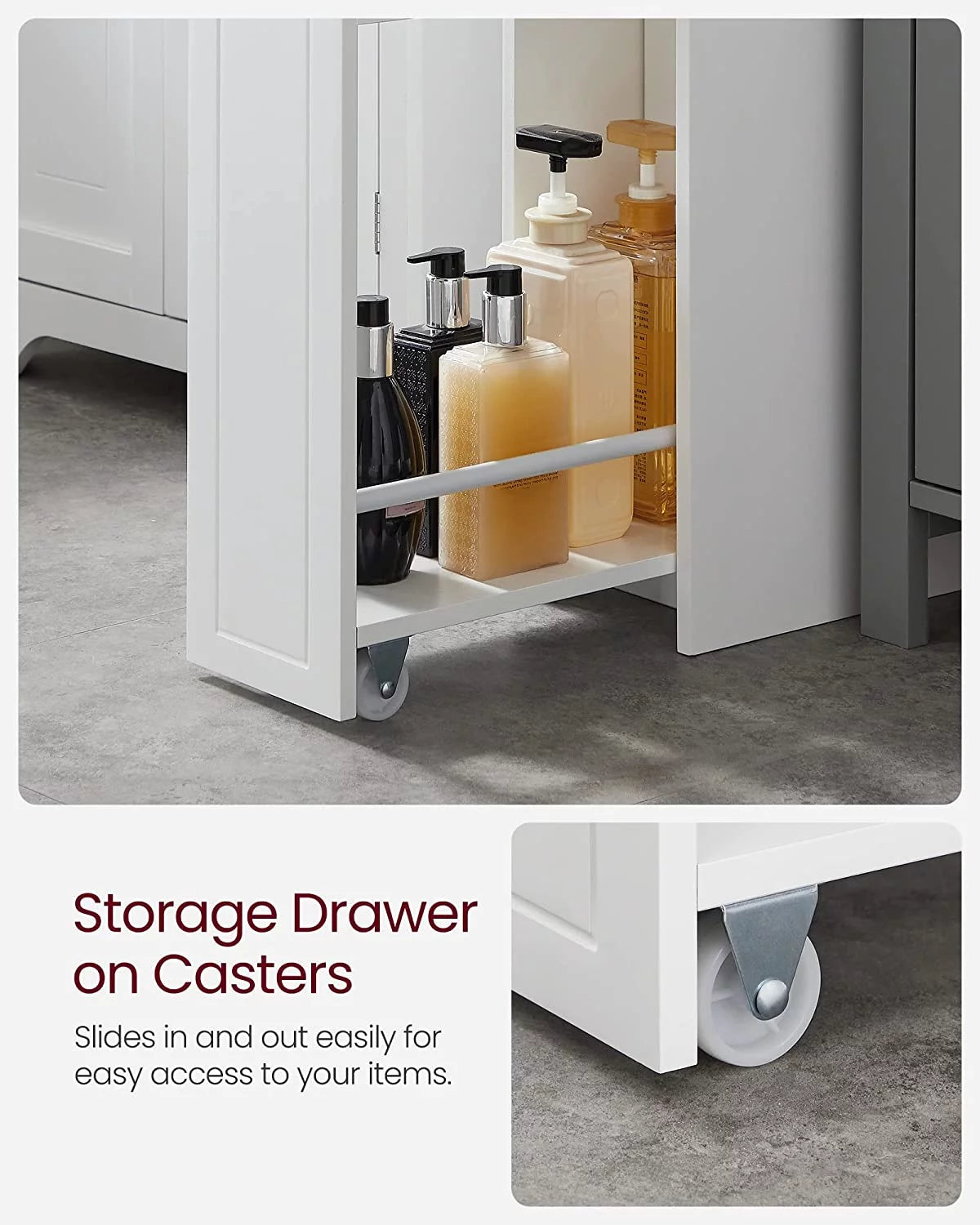 White Small Bathroom Storage Cabinet with Slide Out Drawers B5788
