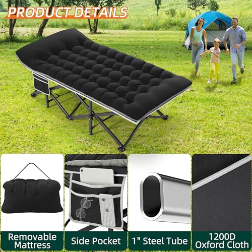 32" Extra Wide Heavy Duty Portable Camping Cot with Thick Mattress M5117