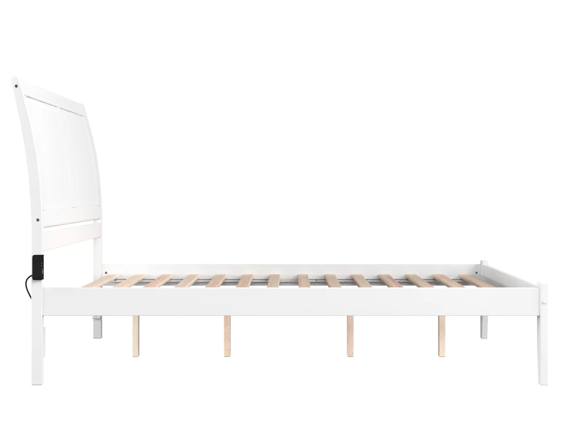 Queen Wood Platform Bed Frame with Sleigh Headboard, White U977278