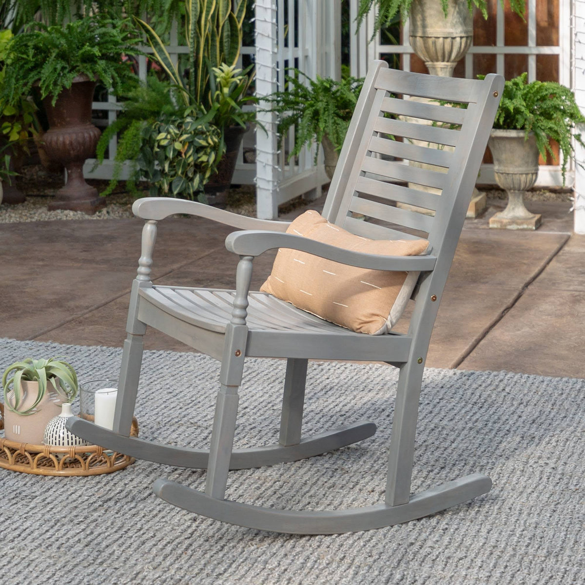 Gray Wash Acacia Wood Outdoor Rocking Chair W4303