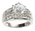 Round & Baguette Ring, Sterling Silver, Size 7 W2856