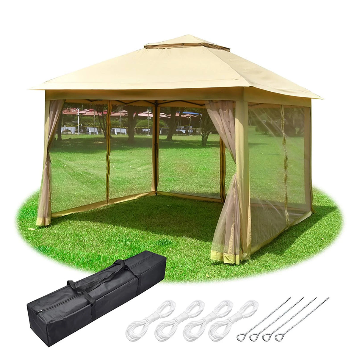 11x11ft Pop-Up Gazebo Tent with Mesh Sidewall Canopy Shelter B7926