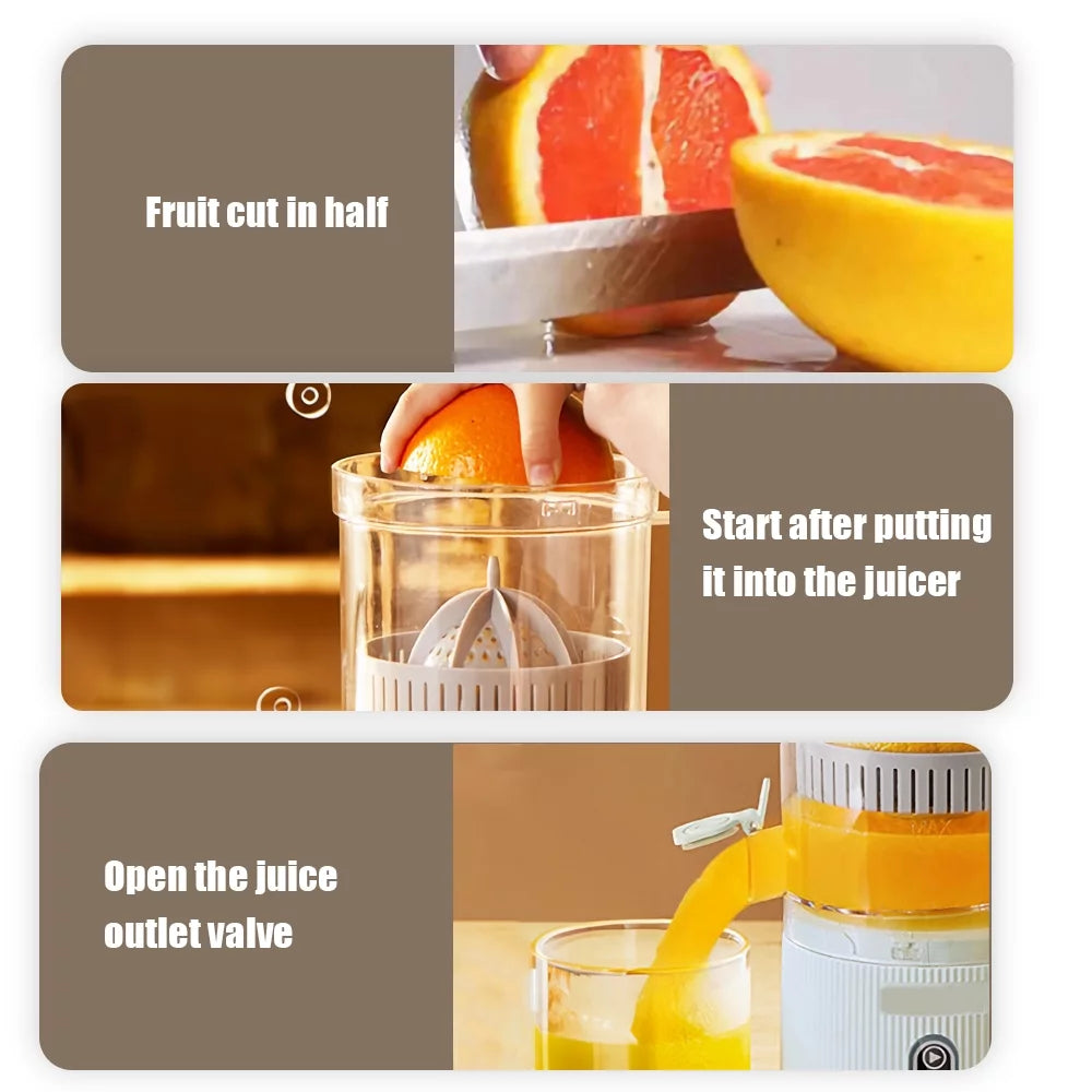 Electric Citrus Juicer Squeezer with Pulp Basket, 300ml, USB Charging, BPA-Free (White) L152