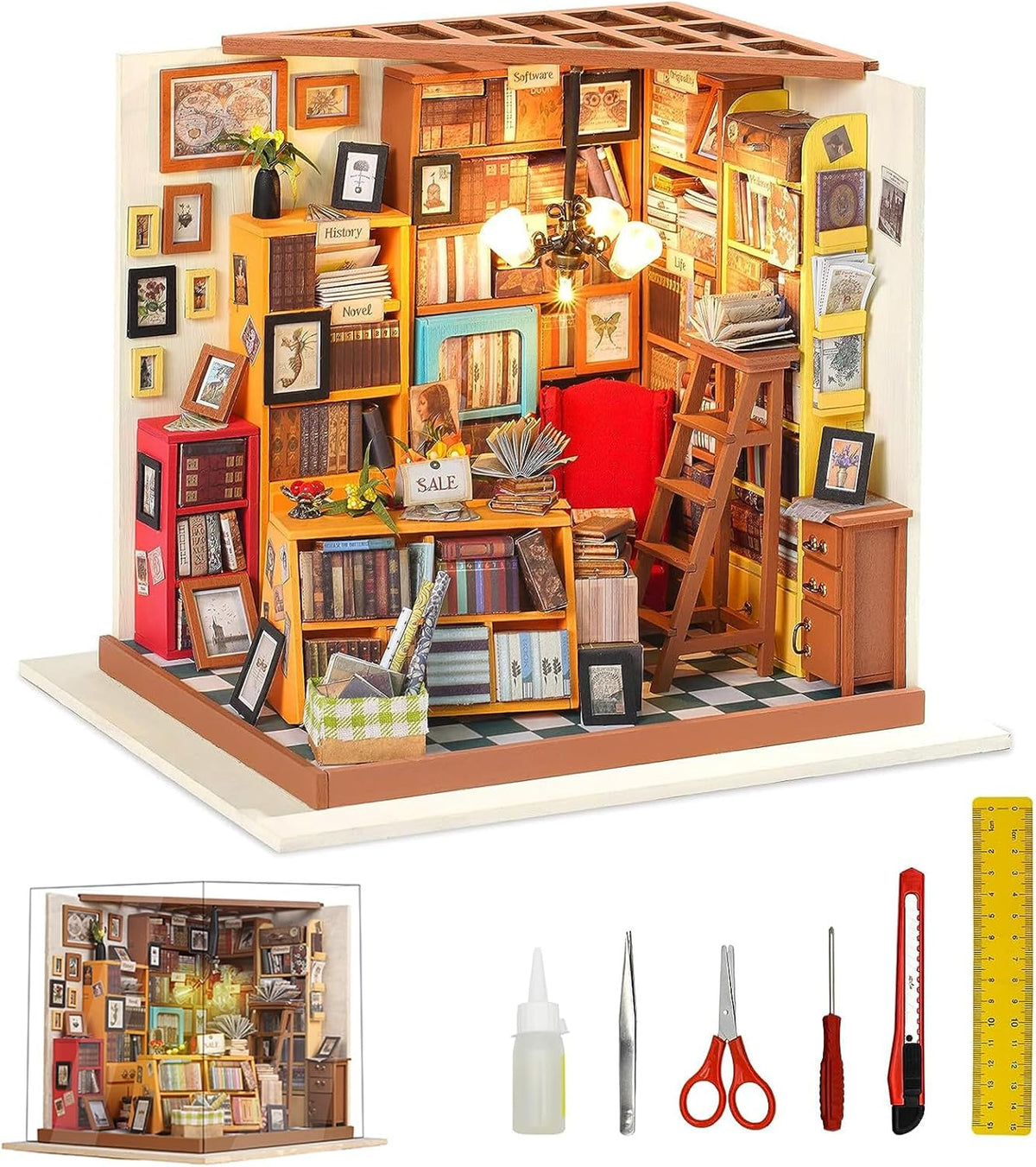 Miniature House Kit with Light and Dust Proof Wooden DIY Model House Kit K550449