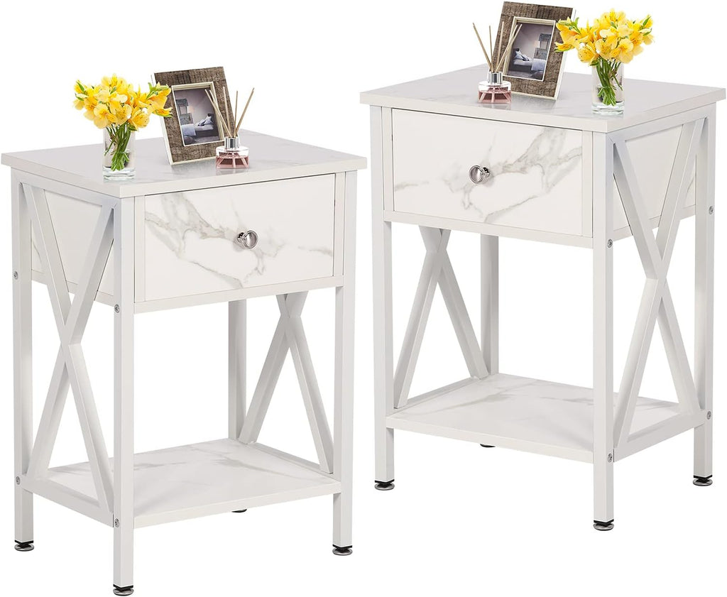 Set of 2 Antique Black Side Table with Storage Cabinet B705