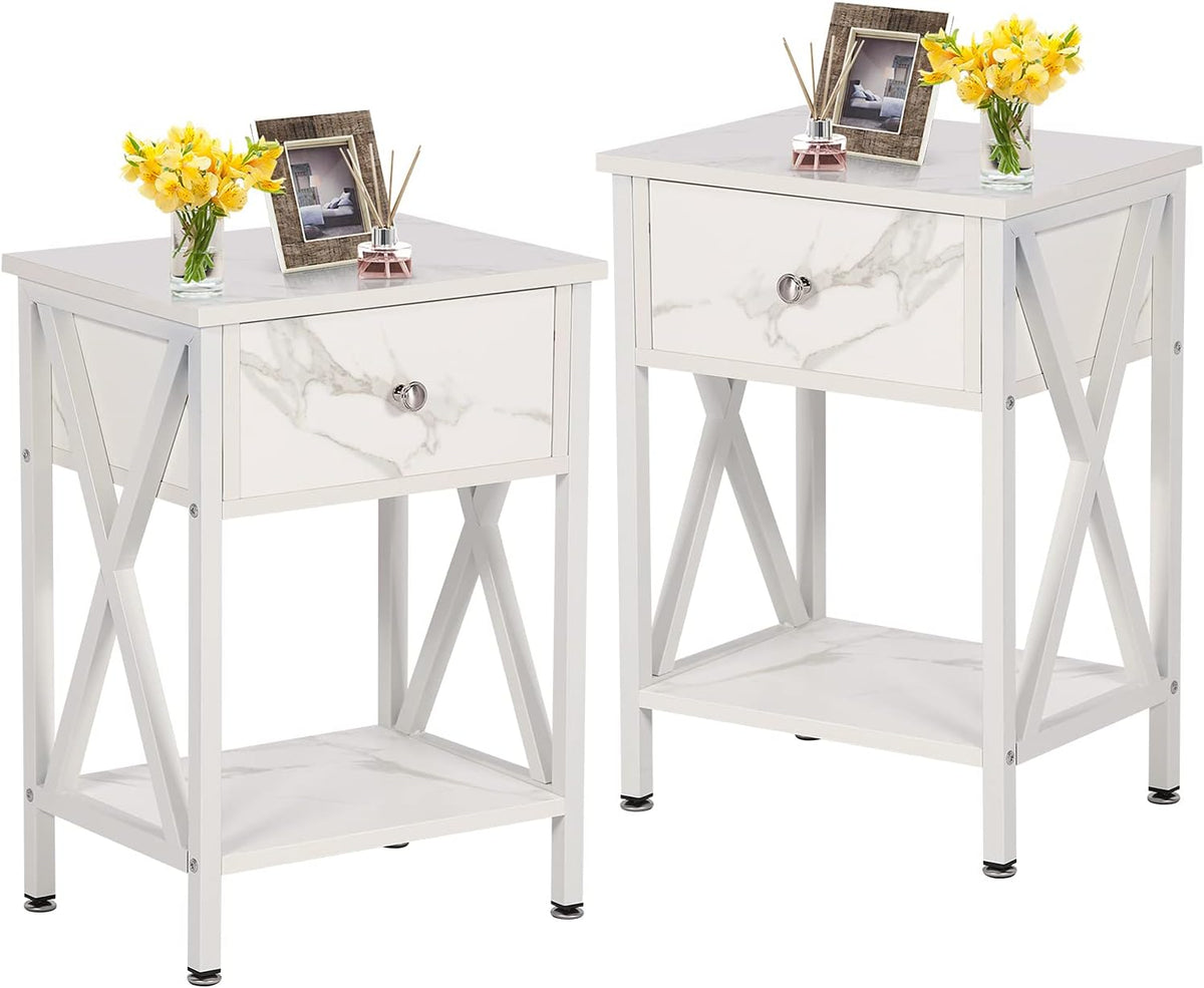 Set of 2 Antique Black Side Table with Storage Cabinet B705