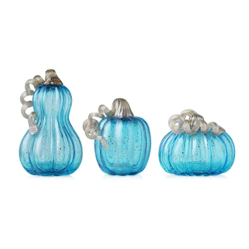 Set of 3 Multi Striped Glass Pumpkins C878224