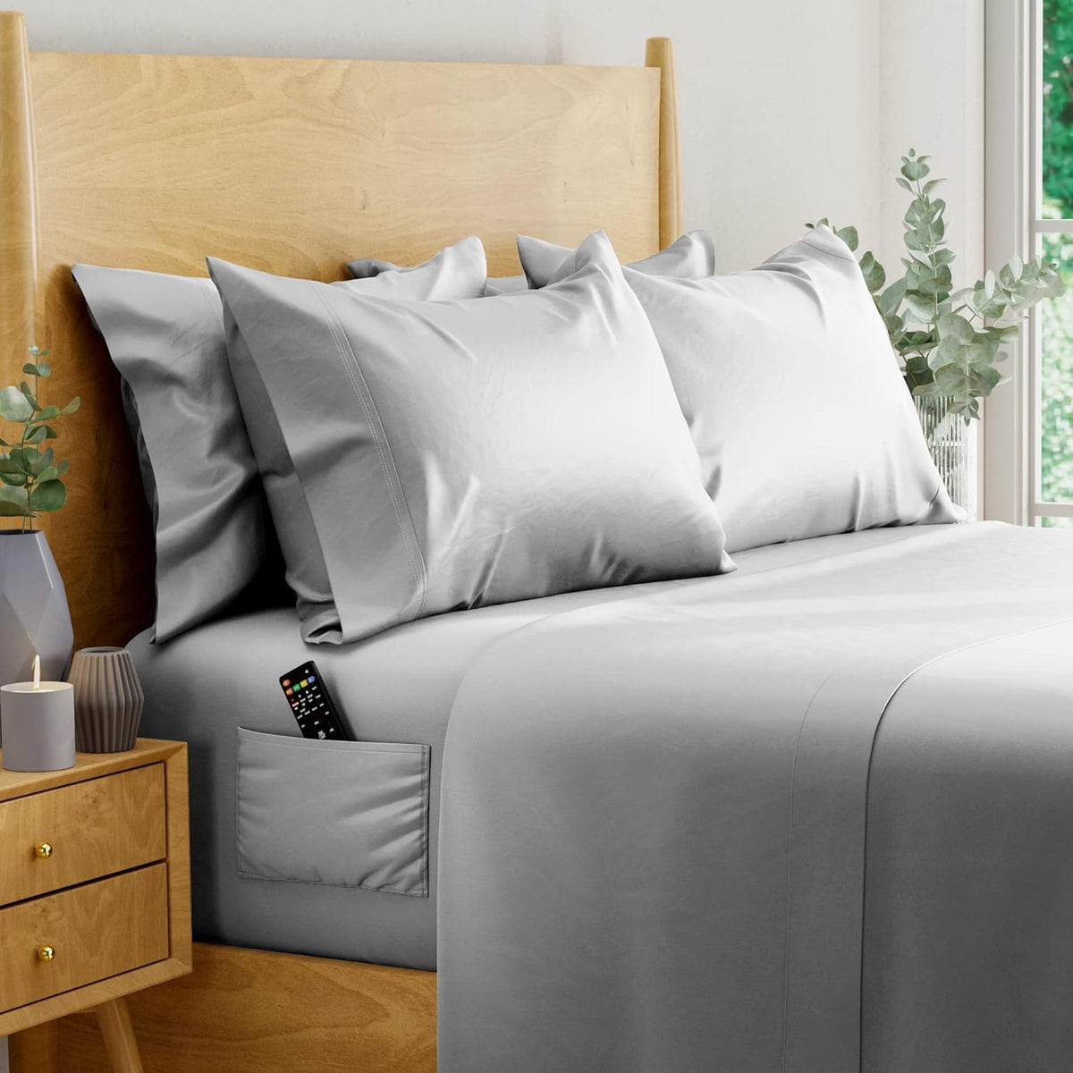 Ivory 6 pcs Queen Eucalyptus Lyocell Sheet Set with 2 Side Pockets P95441