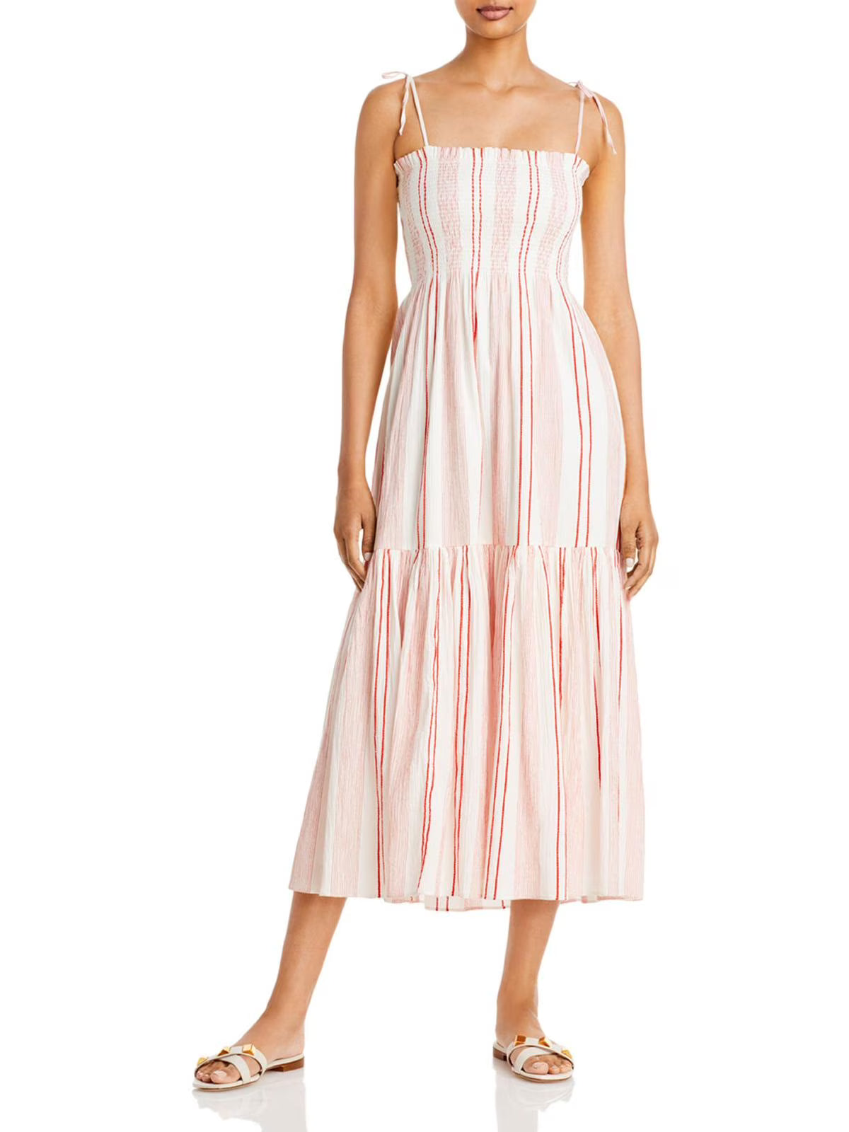 Smocked Striped Midi Dress R59557