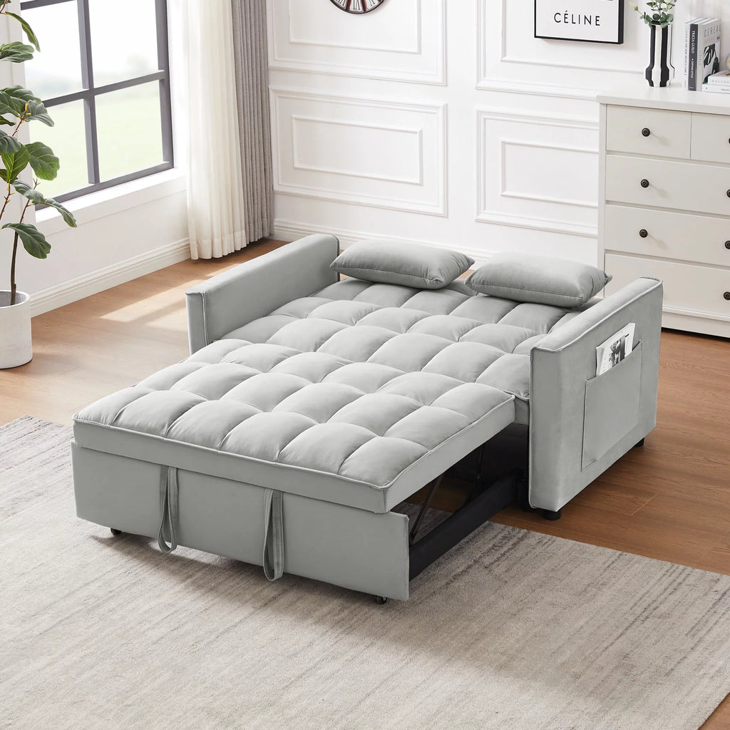 Velvet Convertible Sleeper Sofa Bed with 2 Lumbar Pillows L510