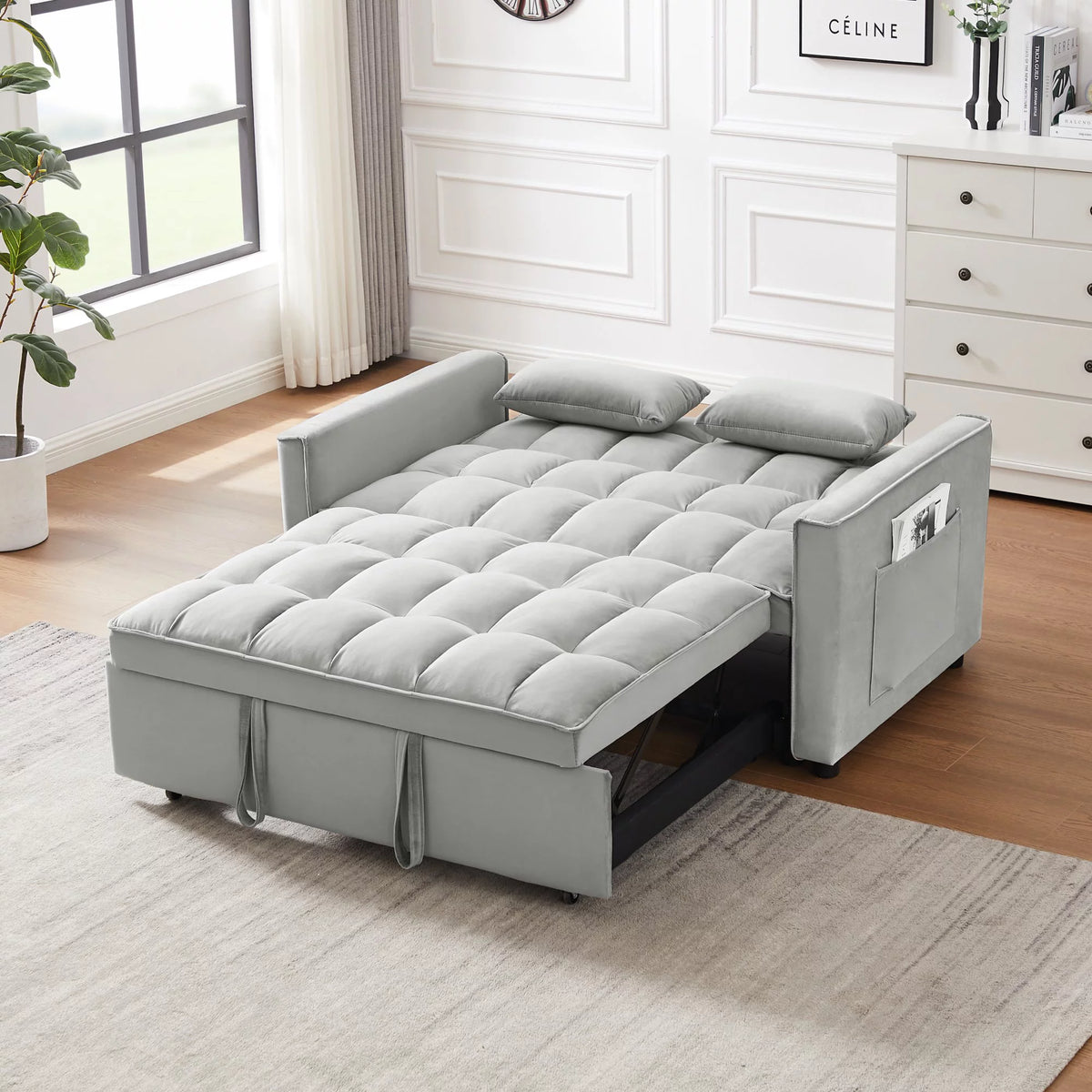 Velvet Convertible Sleeper Sofa Bed with 2 Lumbar Pillows L510
