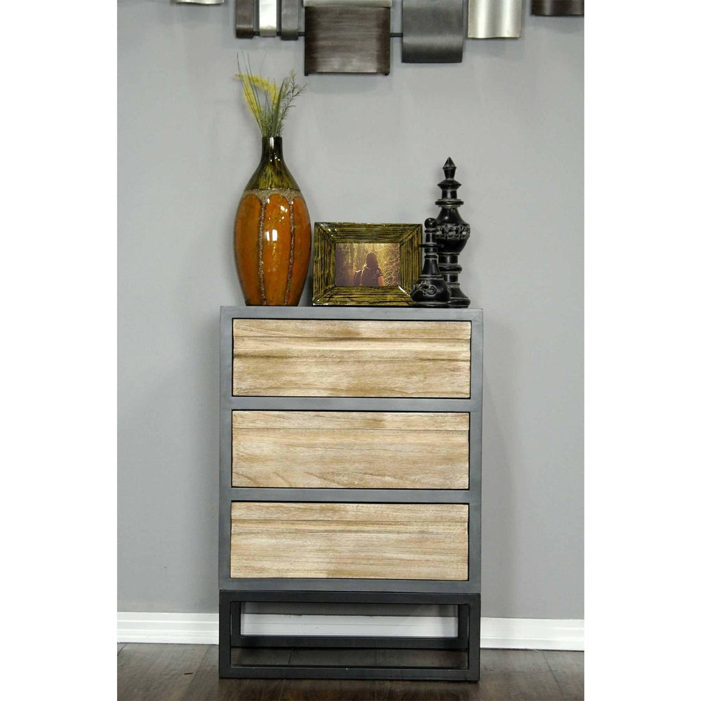 Gray Iron Accent Cabinet with 3 Wood Drawers V9270