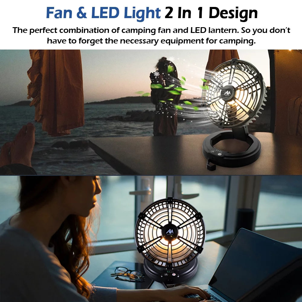 Rechargeable Camping Fan with LED Lantern B442930