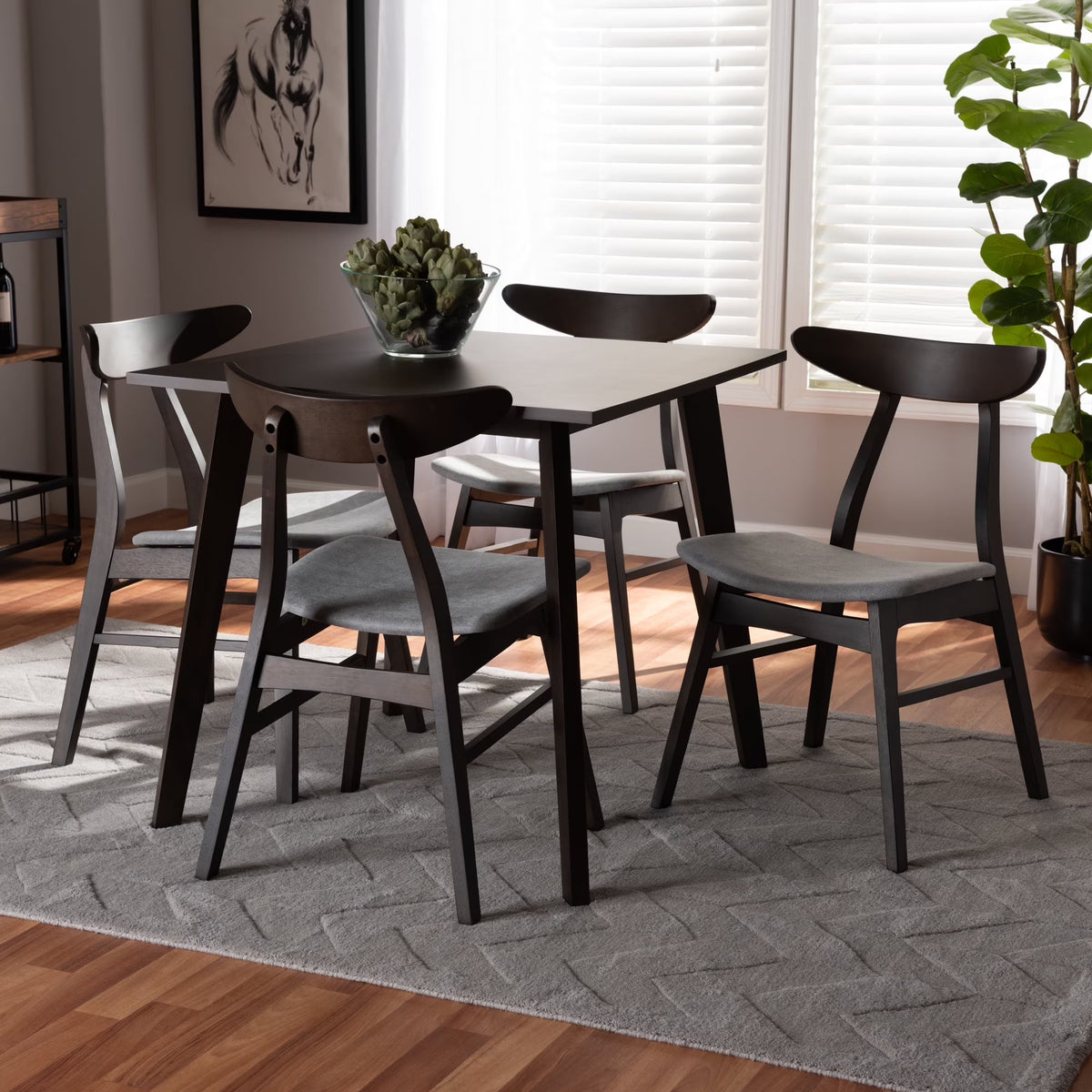 5-Piece Light Grey Fabric Wood Dining Set H39575