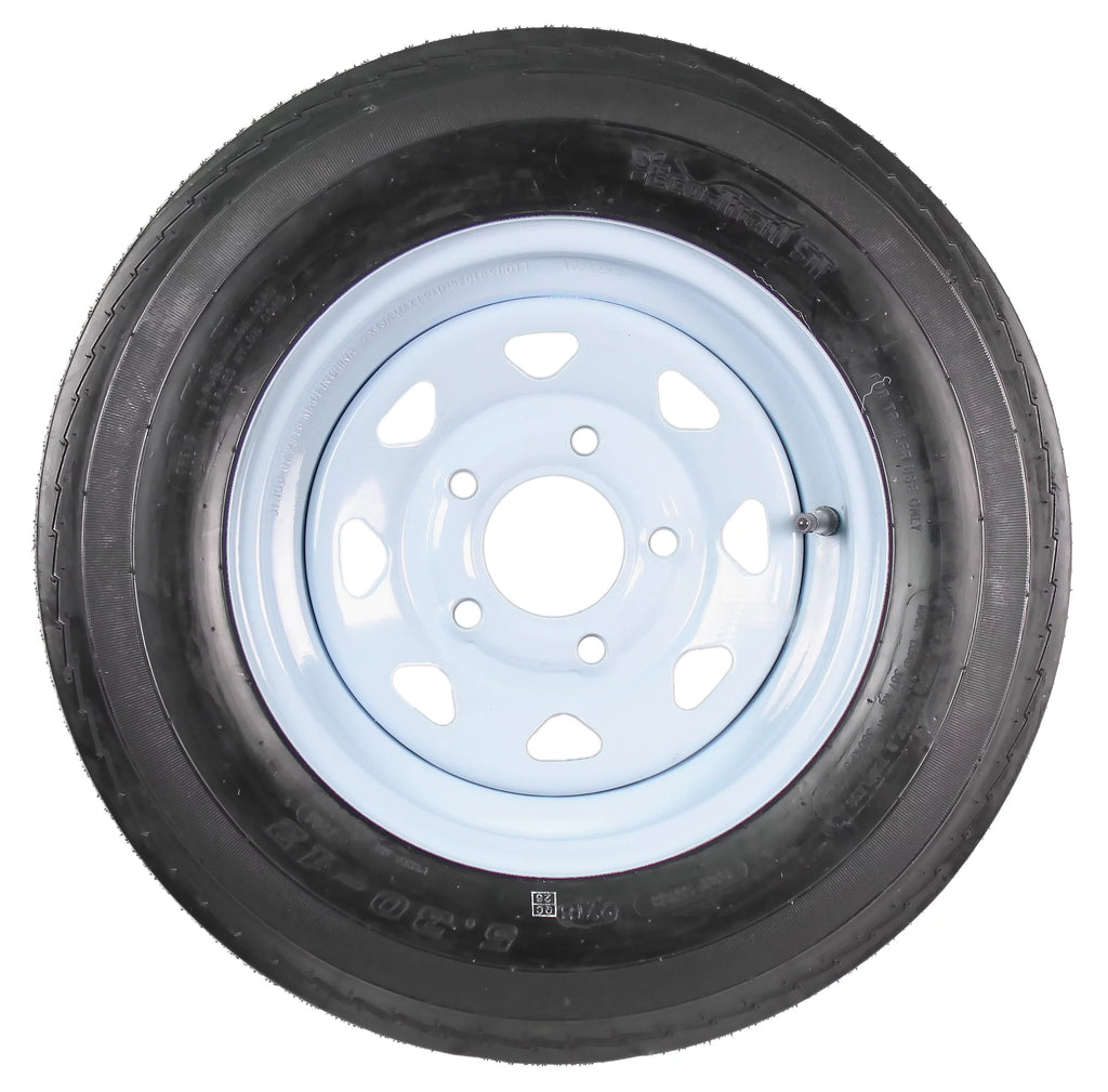 Two Trailer Tires On Rims 5.30-12 5 Hole White Spoke W574