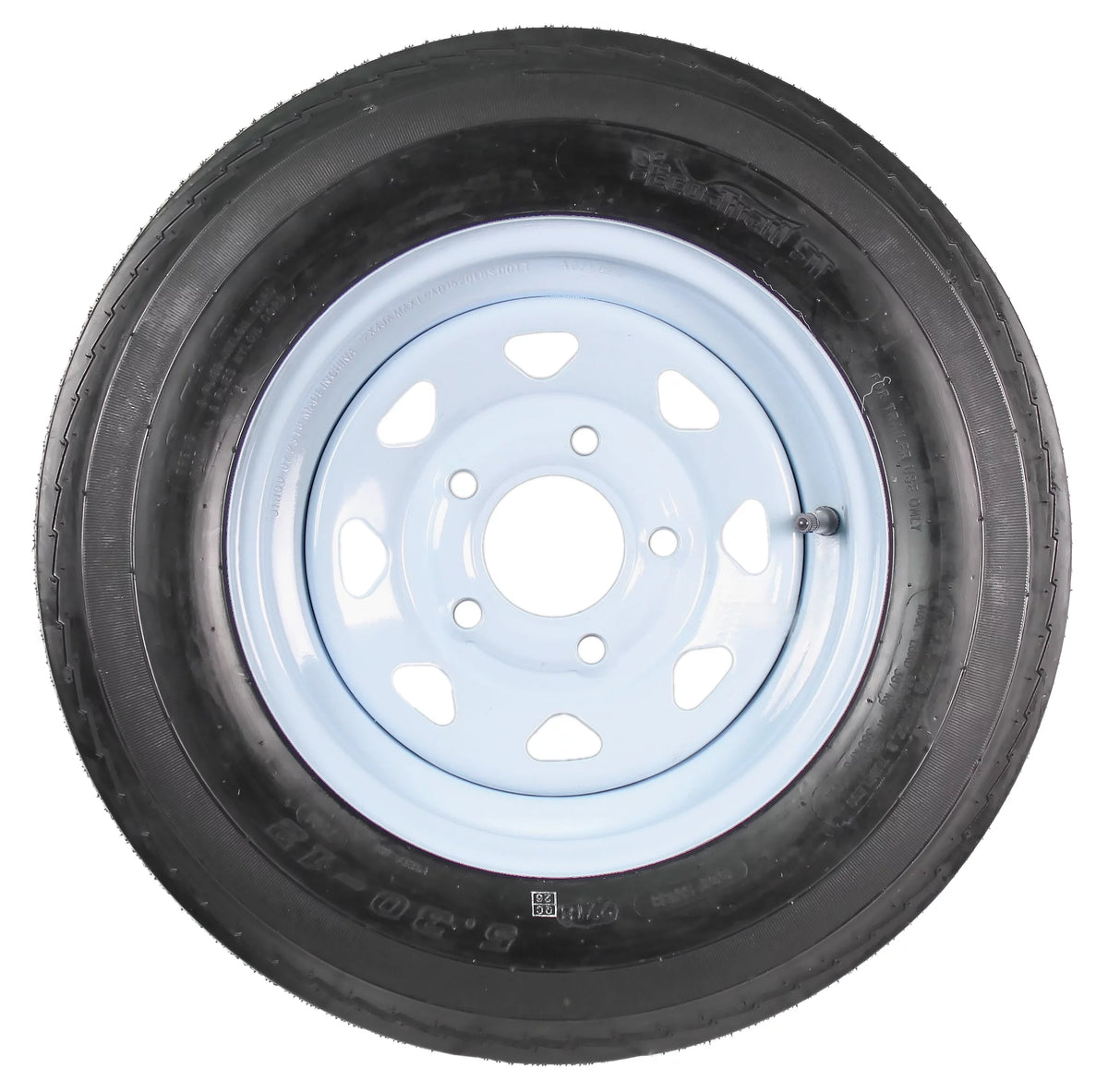 Two Trailer Tires On Rims 5.30-12 5 Hole White Spoke W574