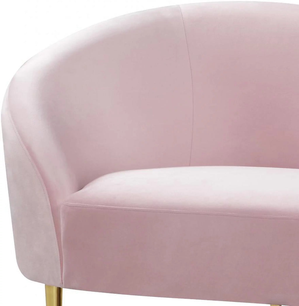 Pink Velvet Contemporary Sofa Loveseat & Chair 3Pcs F34697