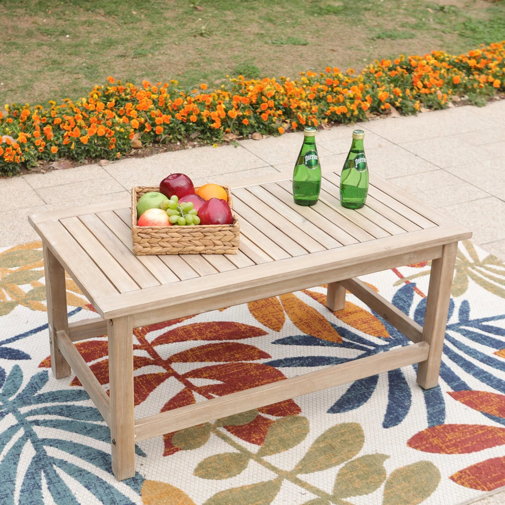 5 Pieces Wicker Patio Conversation Set with Acacia Wood Frame T329