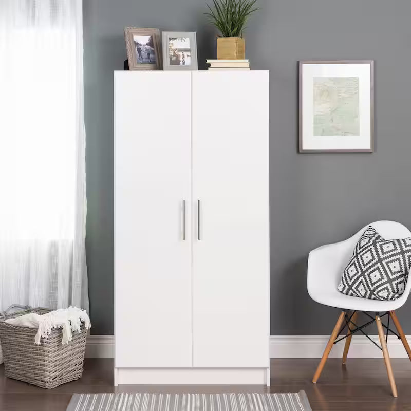2-Shelf Engineered Wood Freestanding Wardrobe Cabinet in White V81533