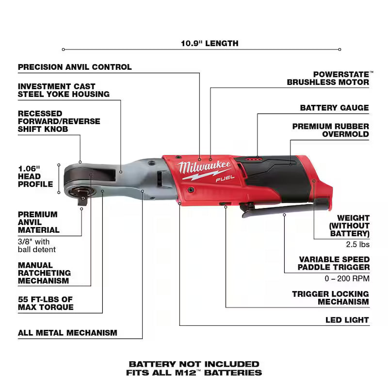12V Lithium-Ion Brushless Cordless 3/8in. Ratchet & Extended Reach Ratchet M569