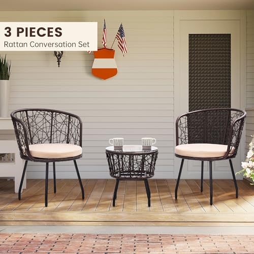 3 Pieces Beige All-Weather Wicker Patio Bistro Set S76425