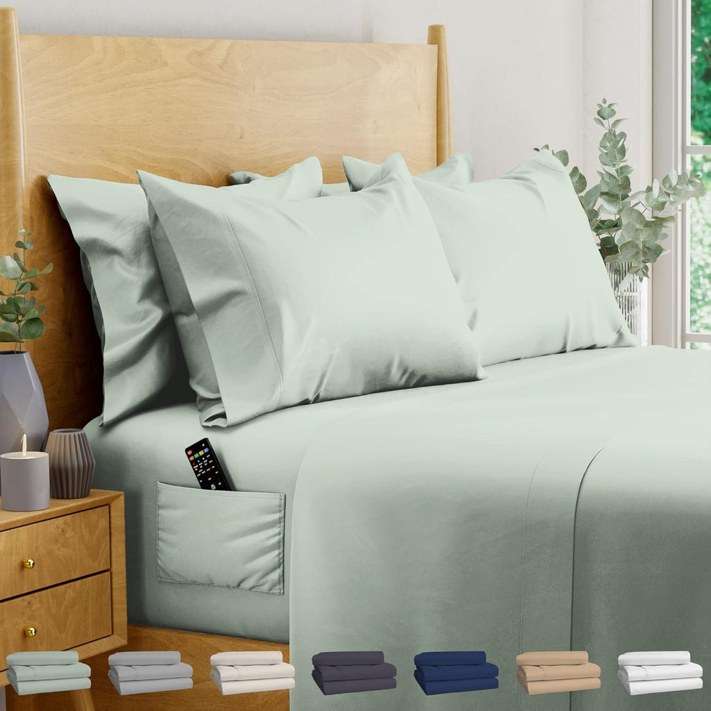 Ivory 6 pcs Queen Eucalyptus Lyocell Sheet Set with 2 Side Pockets P95441