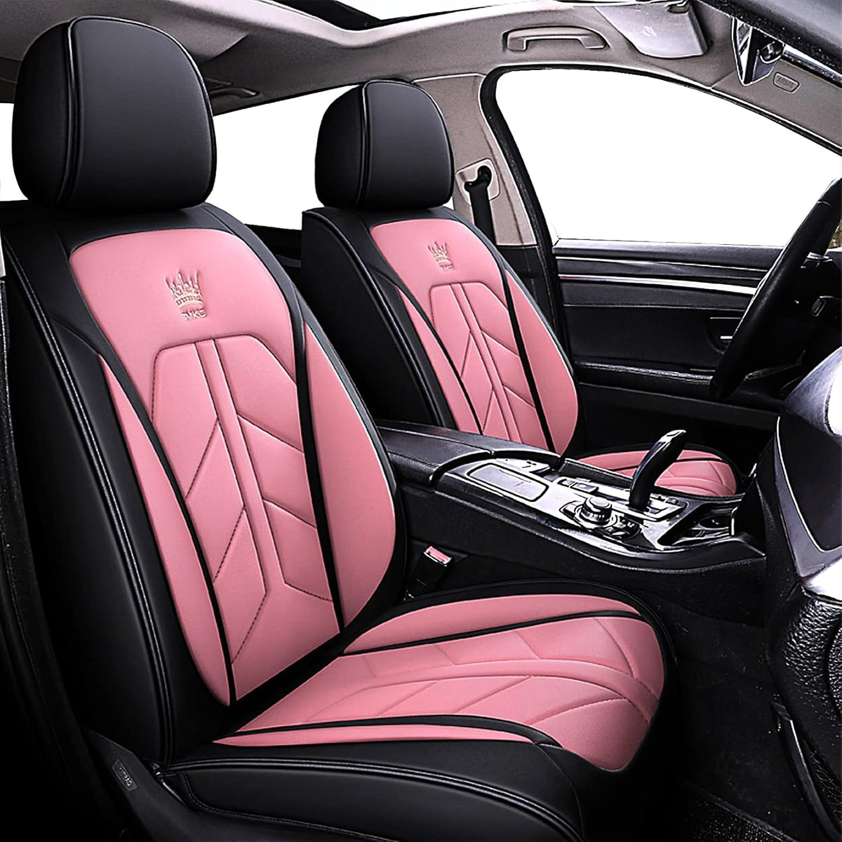 Black-Red Leatherette Car Seat Covers Full Set F526