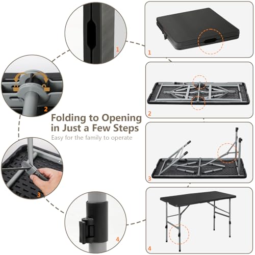 48 Inch Folding Table with Carry Handle, Heavy Duty Plastic Utility Table with Steel Legs, White Q27904