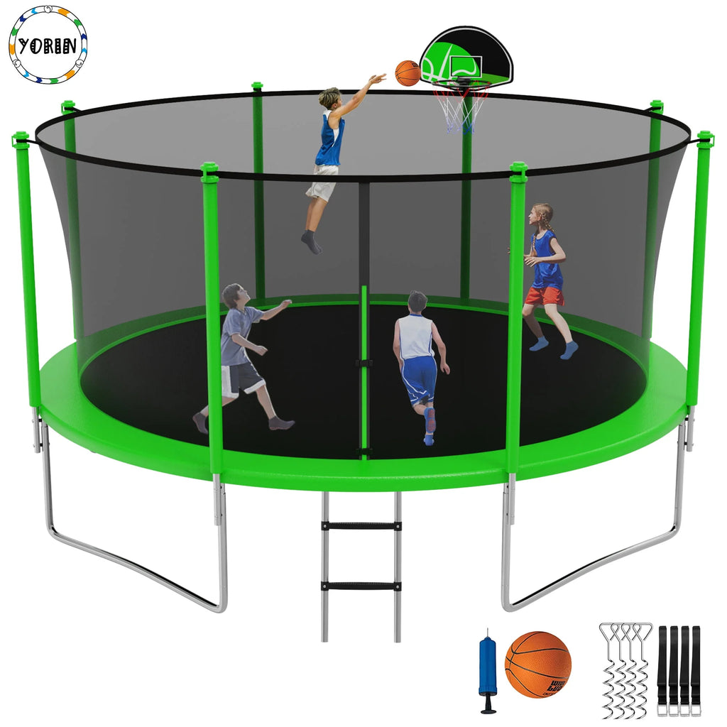 14FT Trampoline with Enclosure and Basketball Hoop X10782