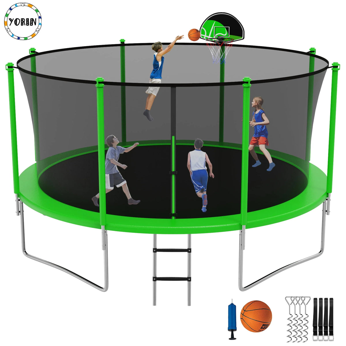 14FT Trampoline with Enclosure and Basketball Hoop X10782