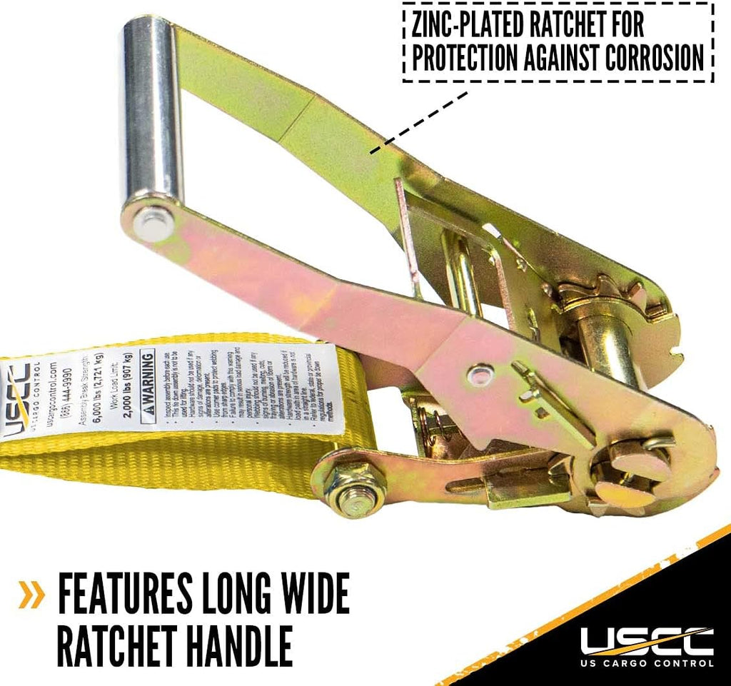 Yellow 2 Inch x 27 Foot Ratchet Straps with Snap Hook, 10 Pack A907
