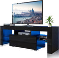Black TV Stand with 16 LED Lights and Drawers Z610