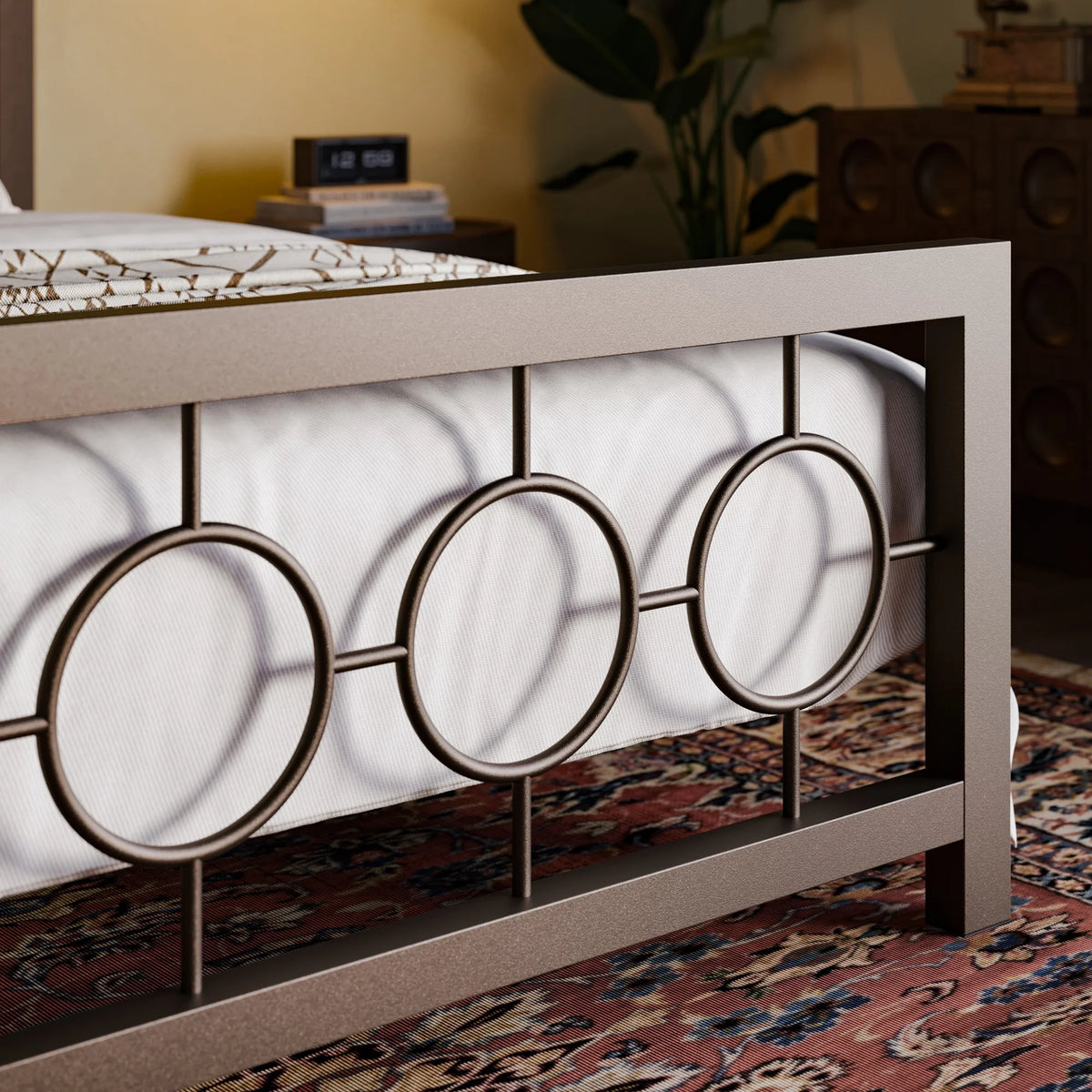 Black Queen Size Metal Platform Bed Frame with Headboard A901