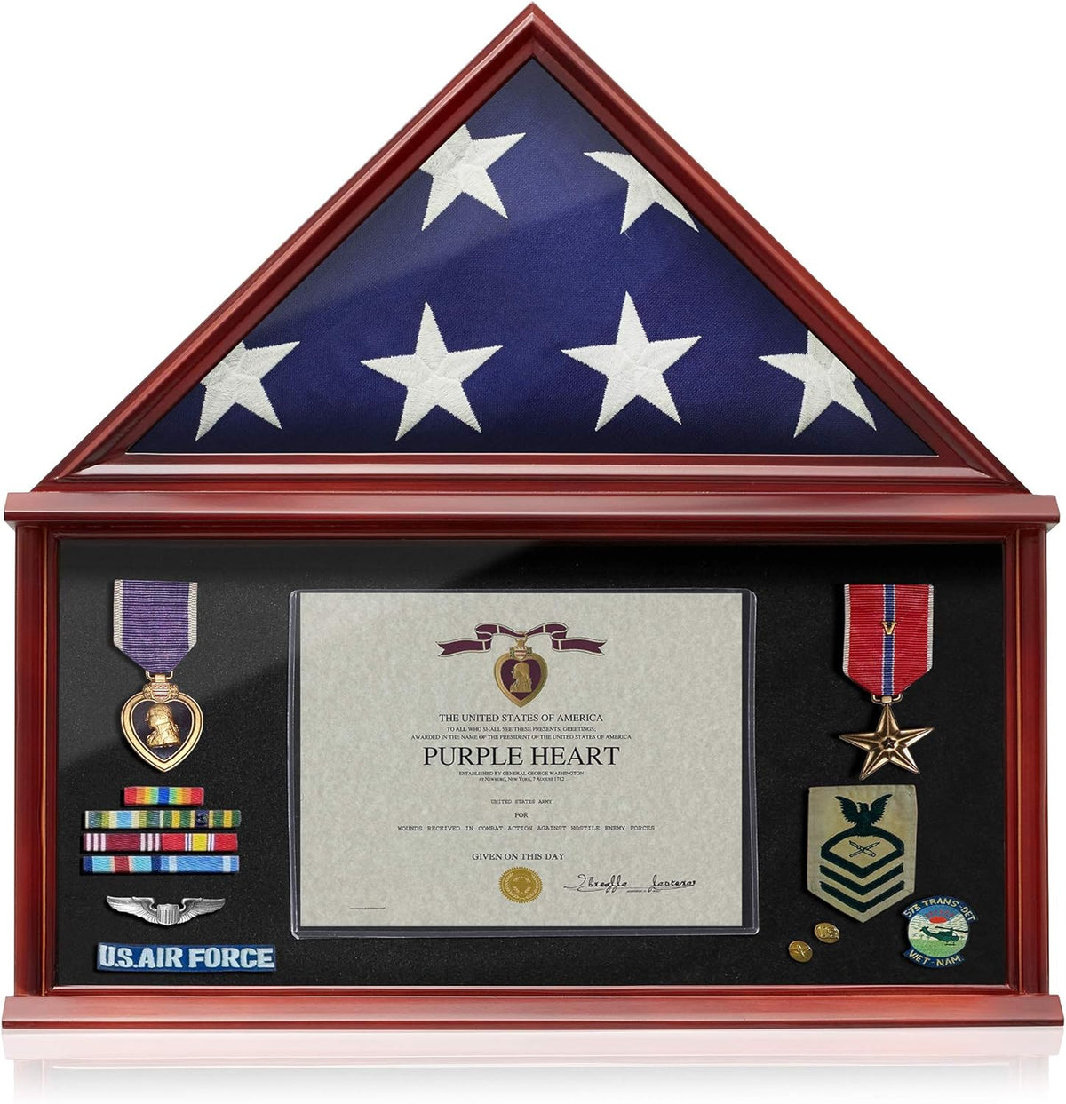 Large Solid Wood Mahogany Finish Flag Display Case R818