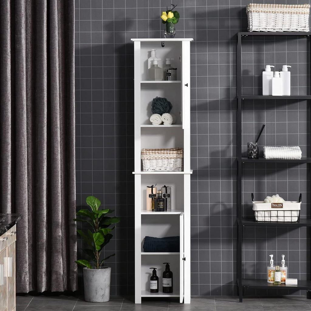 White Freestanding Bathroom Storage Cabinet with 2-Tier Shelf and 2 Cupboards W85094