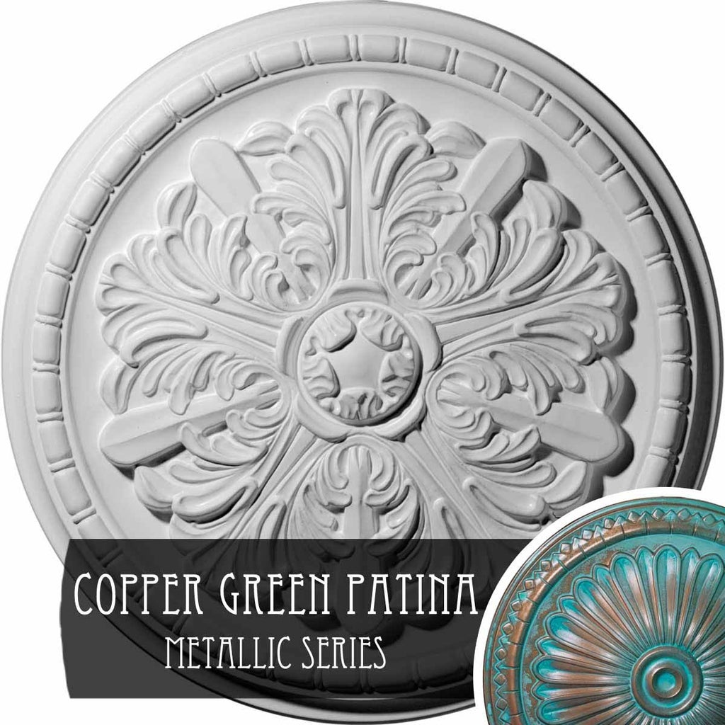 17 1/8x22OD x 1 1/2x22P Hand-Painted Copper Green Patina Ceiling Medallion B985523