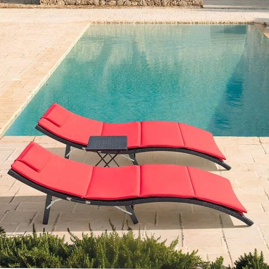 3 Pieces PE Rattan Folding Patio Chaise Chair Set with Table Z637387