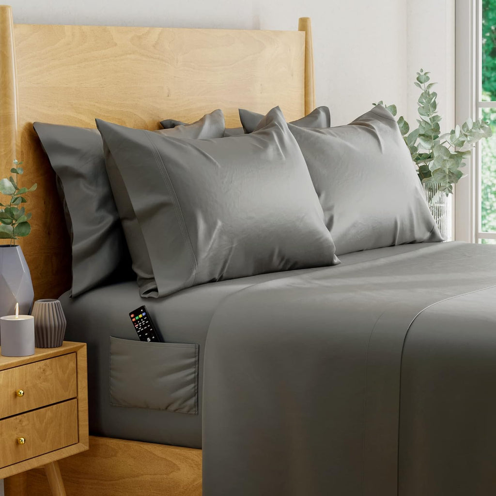 Ivory 6 pcs Queen Eucalyptus Lyocell Sheet Set with 2 Side Pockets P95441