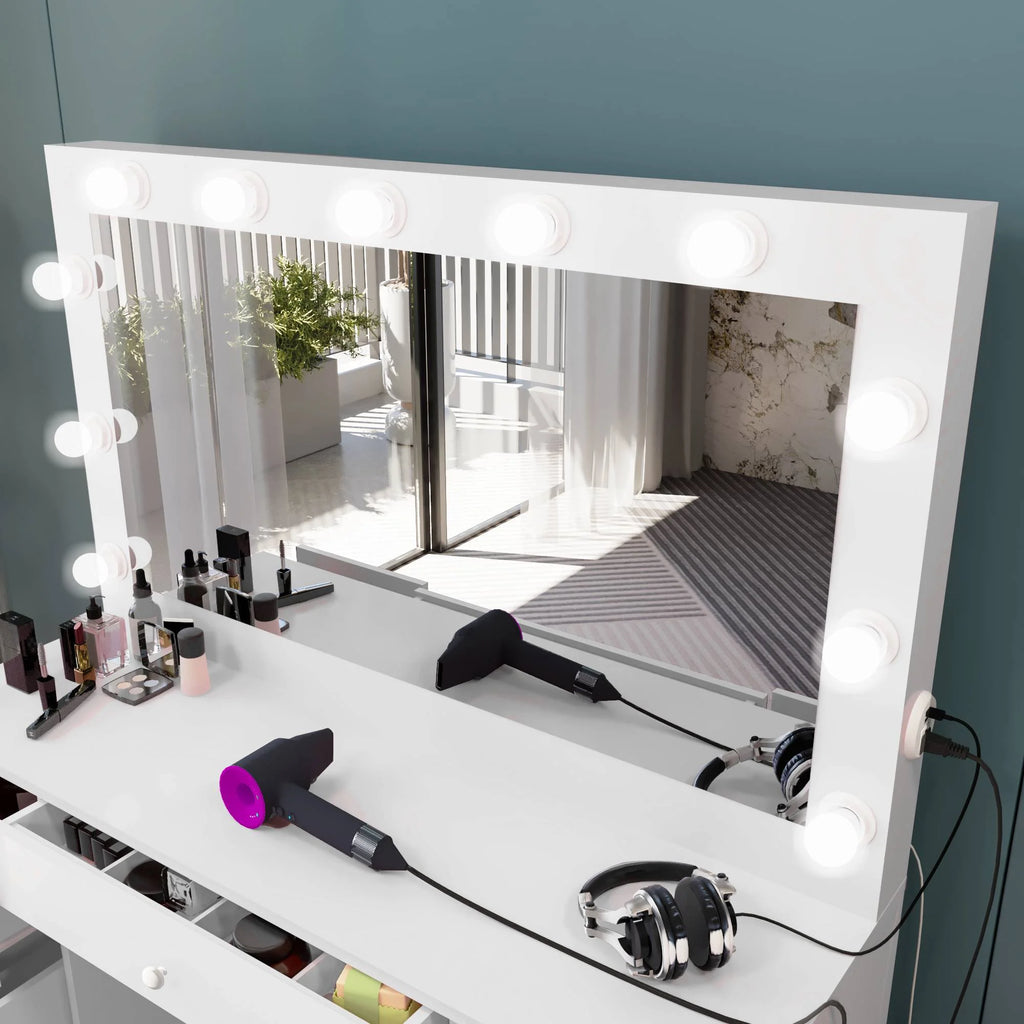 White Modern Makeup Vanity with Lights N5031