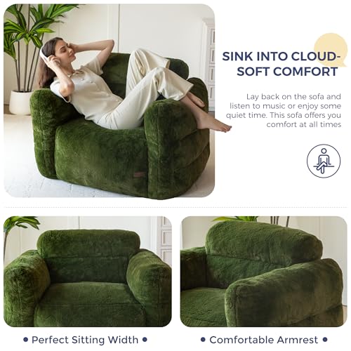 Green Oversized Fluffy Bean Bag Sofa J68683