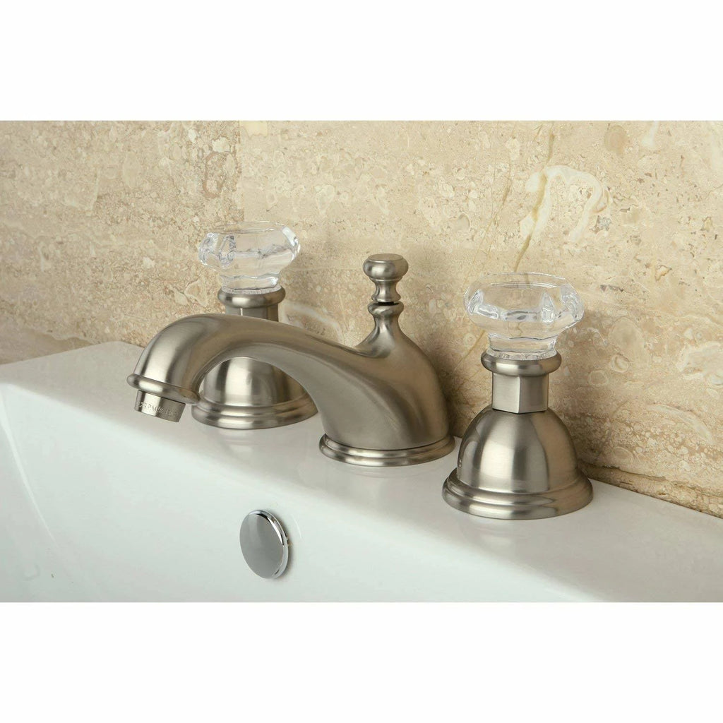 Satin Nickel Widespread Lavatory Faucet with Crystal Handle Q9043