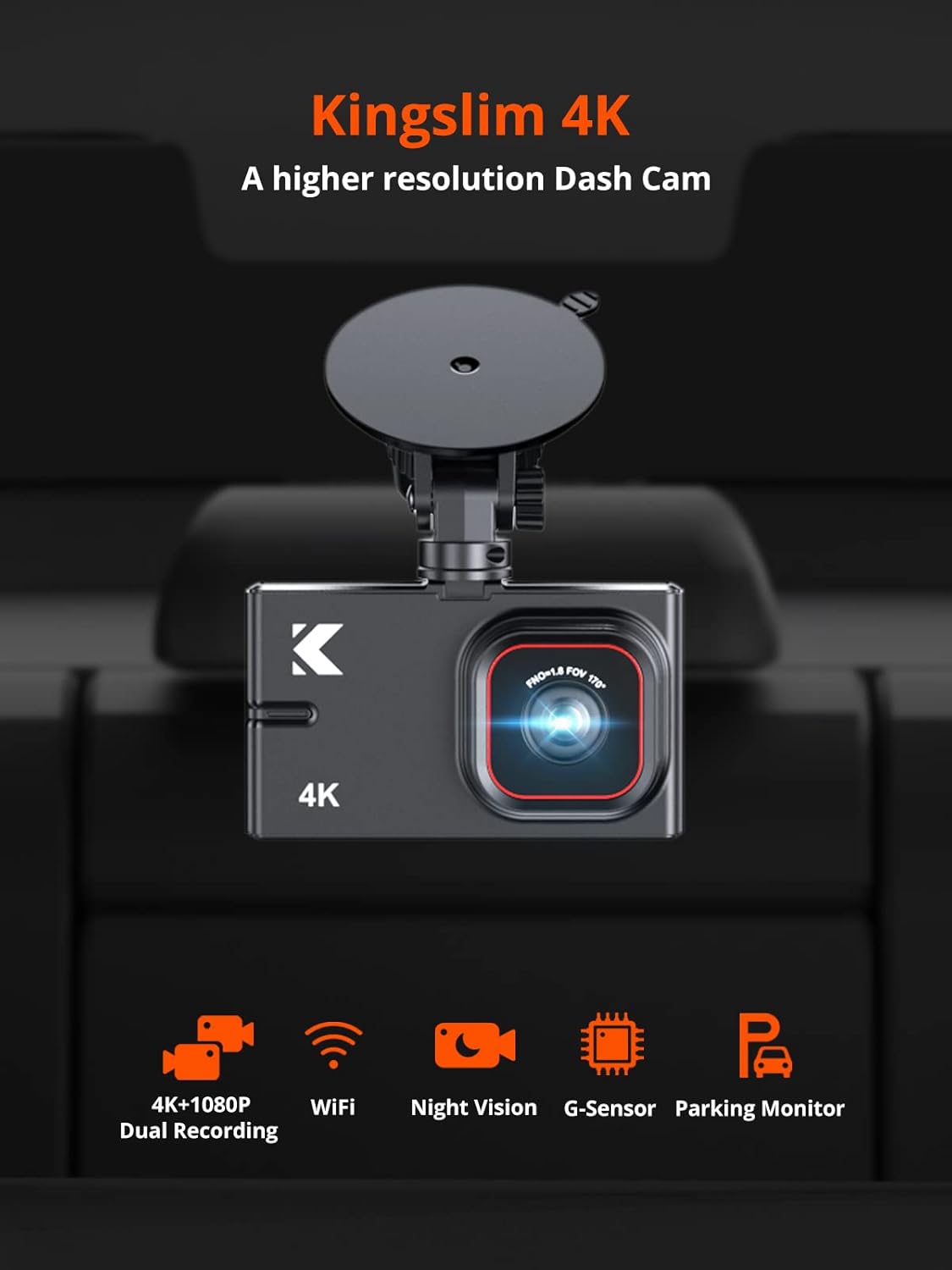 4K Front and Rear Dual Dash Cam with WiFi, Night Vision, Black Z671088