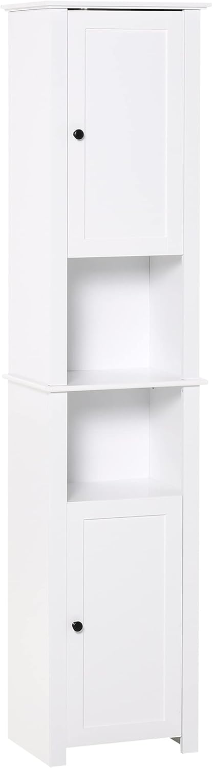 White Freestanding Bathroom Storage Cabinet with 2-Tier Shelf and 2 Cupboards W85094