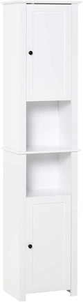 White Freestanding Bathroom Storage Cabinet with 2-Tier Shelf and 2 Cupboards W85094