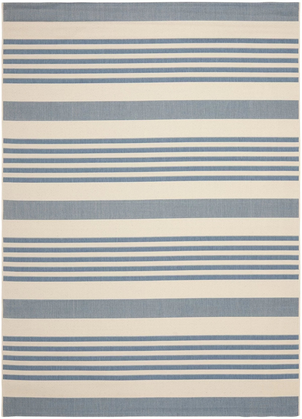 Beige Blue Striped Indoor Outdoor Area Rug 8' x 10' W73200
